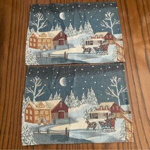 Set of 2 Christmas Tapestry Placemats Winter Night Holiday Scene Santa Sleigh